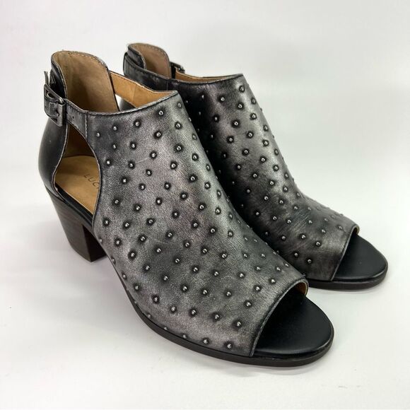 Lucky Brand Barimo Open Toe Studded Leather Booties 7.5 Metallic Grey - Picture 8 of 16